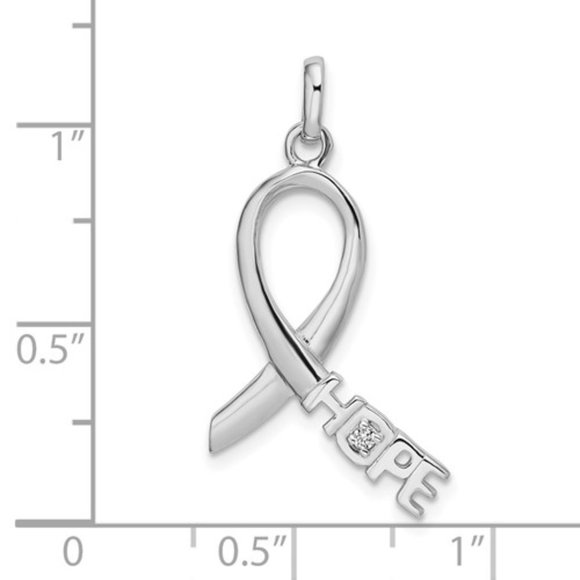 925 Sterling Silver Pink CZ Hope Cancer Awareness Ribbon Pendant - Picture 2 of 4